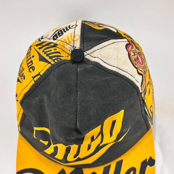 Vintage Miller Genuine Draft Beer Snap Back Hat Cap Yellow Black Adult Mens 80's - Picture 9 of 15